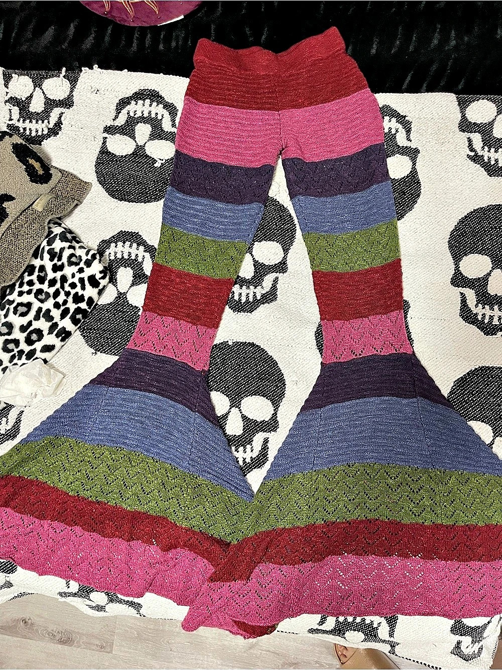 Current Mood Trippy Fads Crochet Pants Striped Flare Pants in Pink & Purple